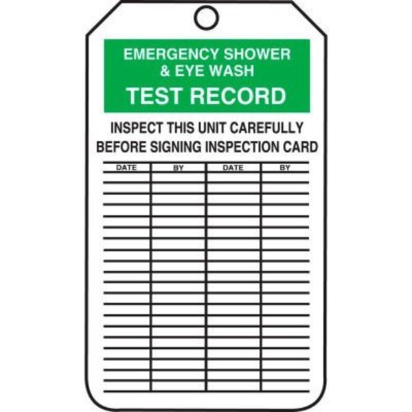 Accuform Accuform Emergency Shower & Eyewash Test Record Tag, RP-Plastic, 25/Pack MGT207PTP